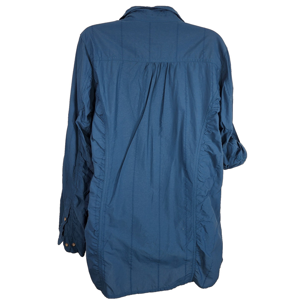 Cabelas Womens Shirt Button Up Fitted Long Roll Tab Sleeve Ruched Teal Outdoor L - Picture 2 of 9